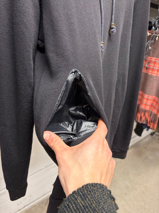 AW2007 Raf Simons Black Wool Hoodie with Waxed Nylon Interior Liner