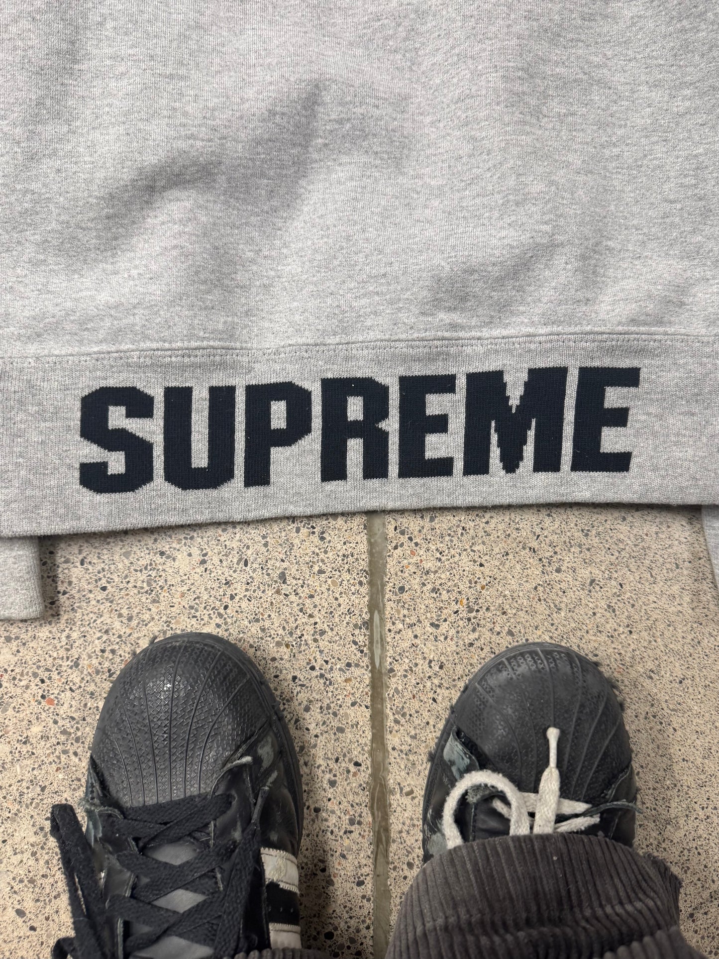 Supreme Ribbing Logo Heather Grey Zip Up Hoodie