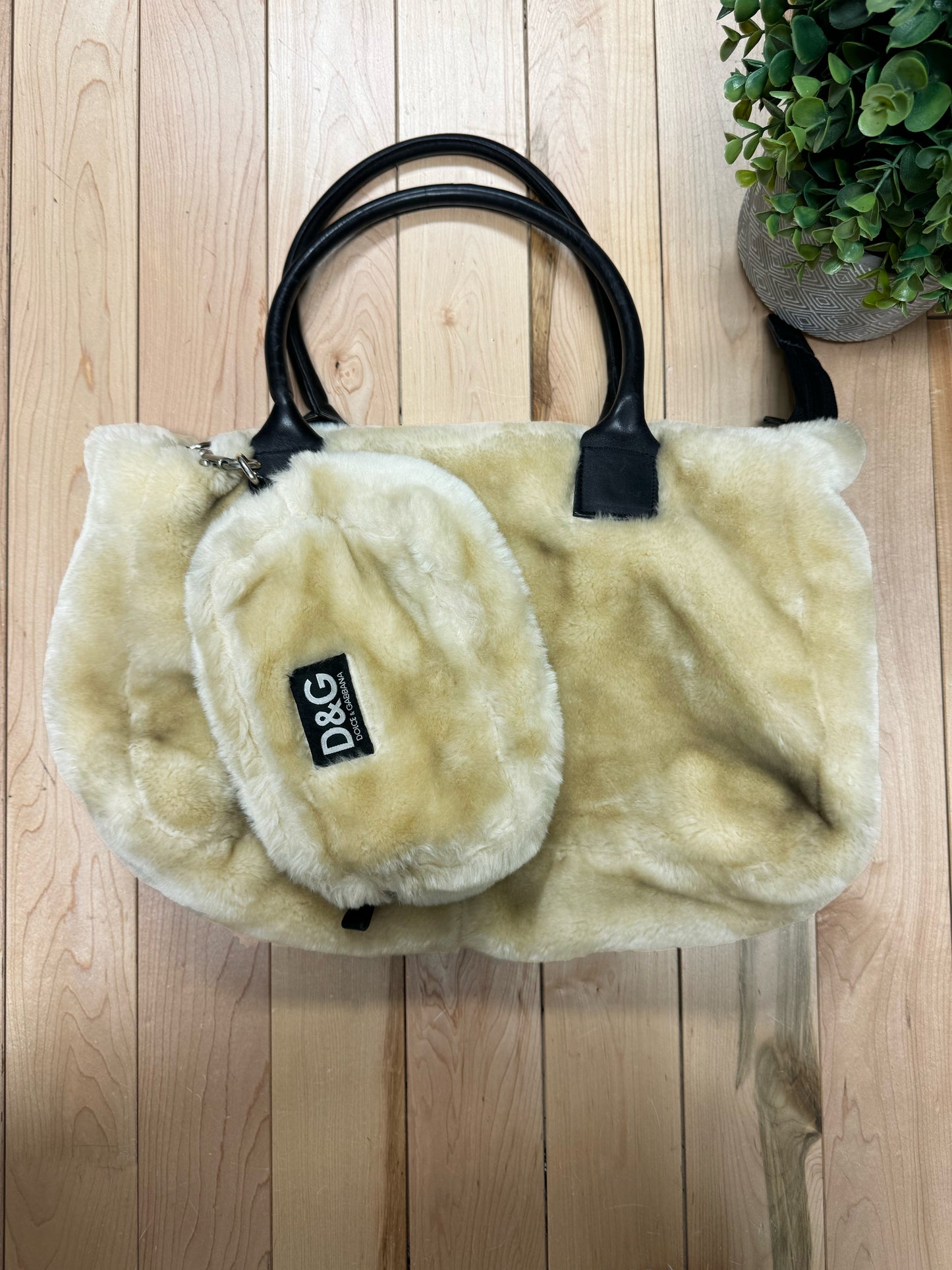 2000s Dolce & Gabbana Faux Fur Handbag + Hip Clutch