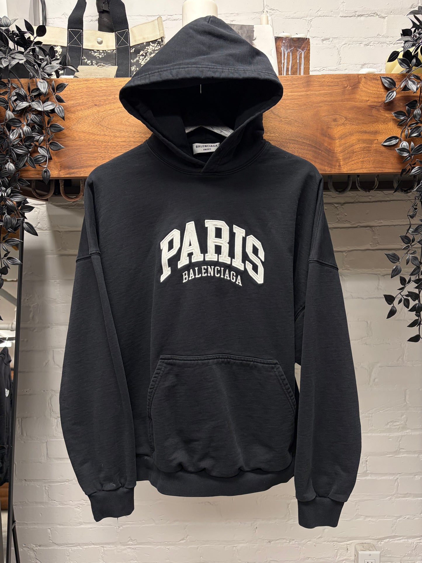 2021 Balenciaga ‘Paris’ Collegiate Logo Black Pullover Hoodie