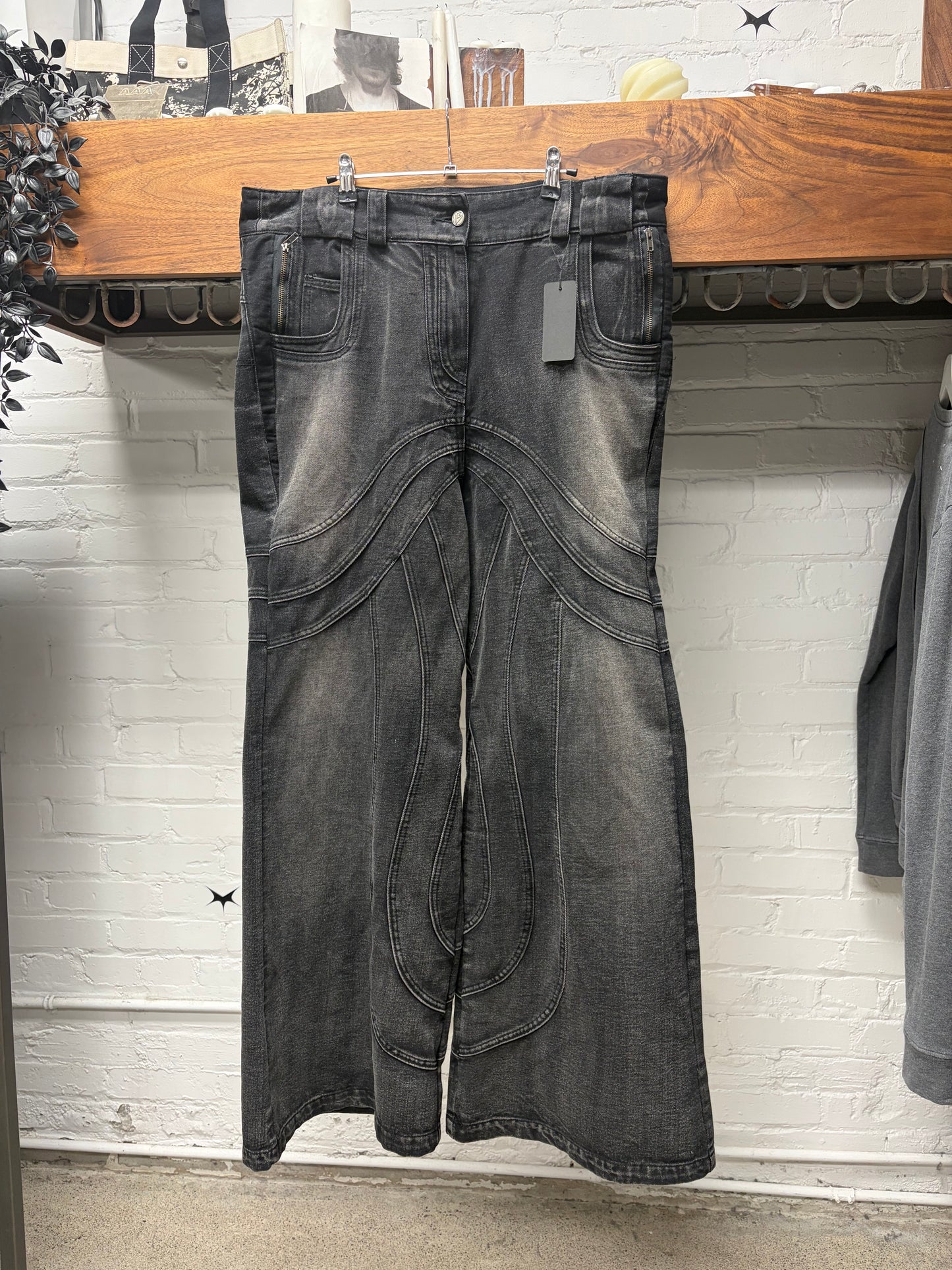 No Faith Studios ‘Wave’ Washed Black Wide Leg Denim