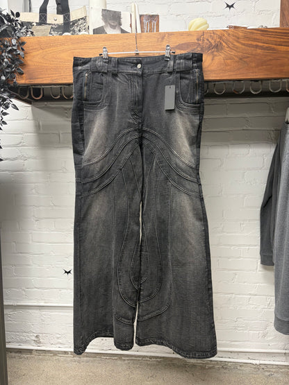 No Faith Studios ‘Wave’ Washed Black Wide Leg Denim