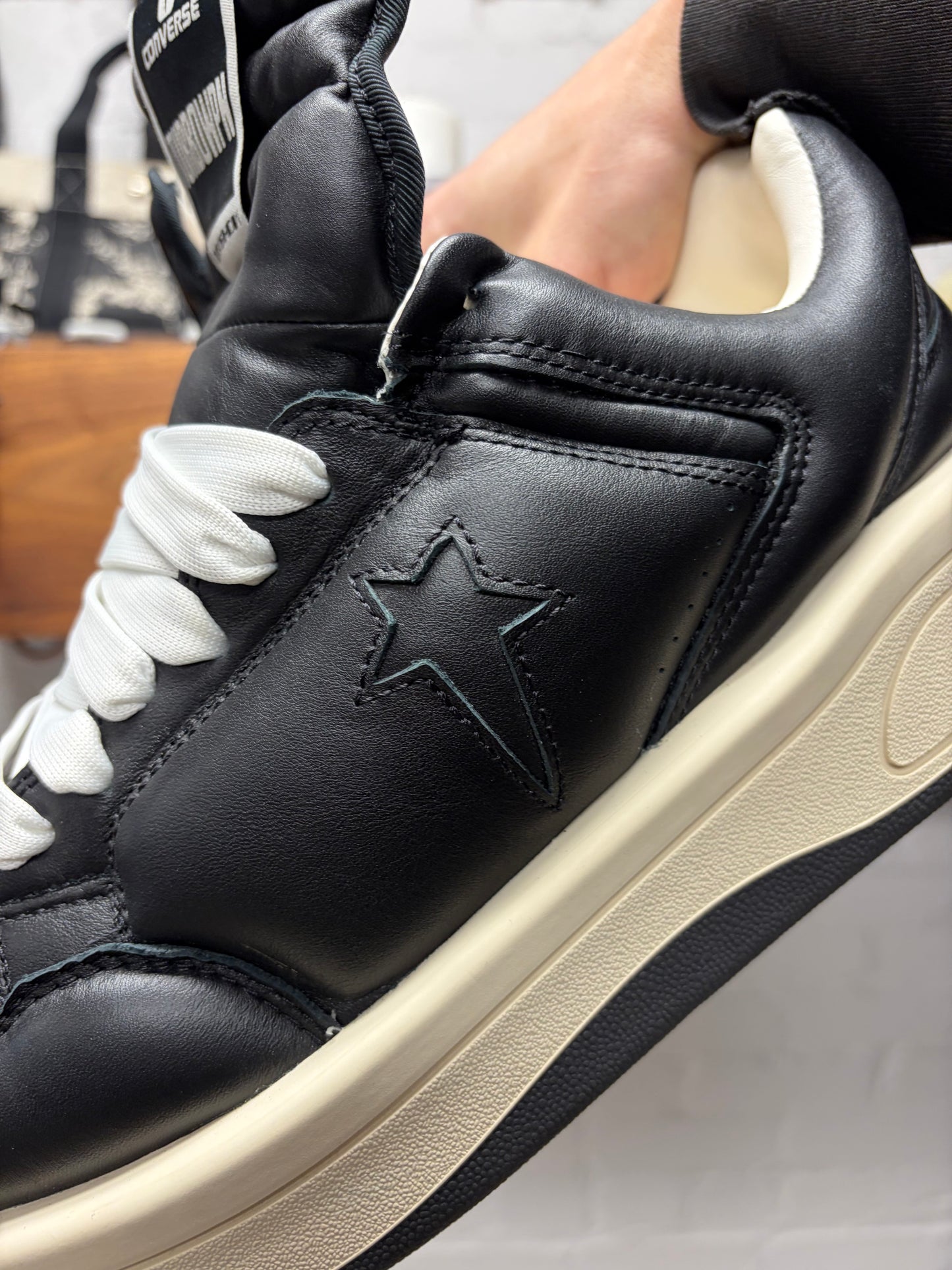 Rick Owens x Converse ‘TurboPWN’ Black Leather Low Top Sneakers