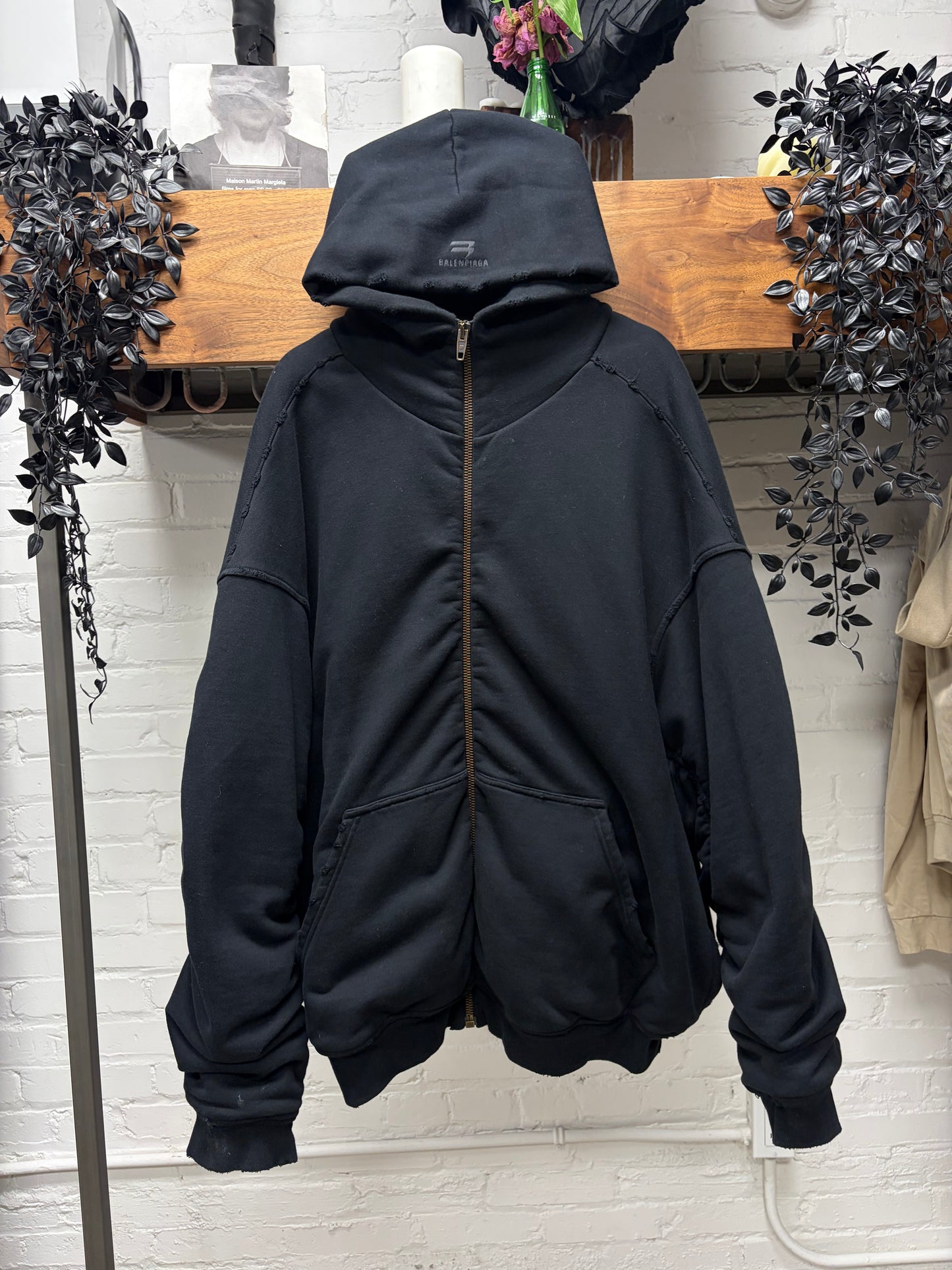 SS2023 Balenciaga ‘Caps’ Destroyed ‘Sporty B Logo’ MudShow Hooded Bomber with Fleece Liner