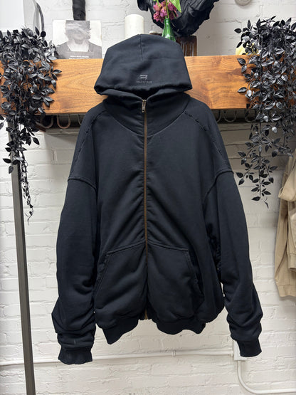 SS2023 Balenciaga ‘Caps’ Destroyed ‘Sporty B Logo’ MudShow Hooded Bomber with Fleece Liner