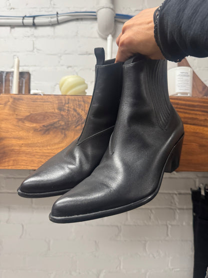 Helmut Lang Calfskin Leather ‘Cuban’ Heel Pointed Toe Boots