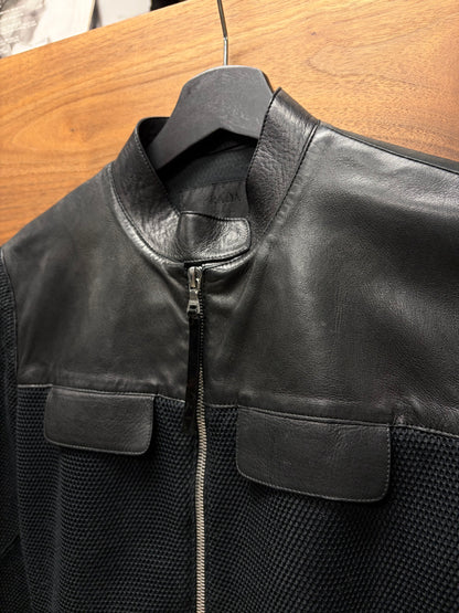 Prada Black Lambskin Leather/Mesh Hybrid Sport Jacket