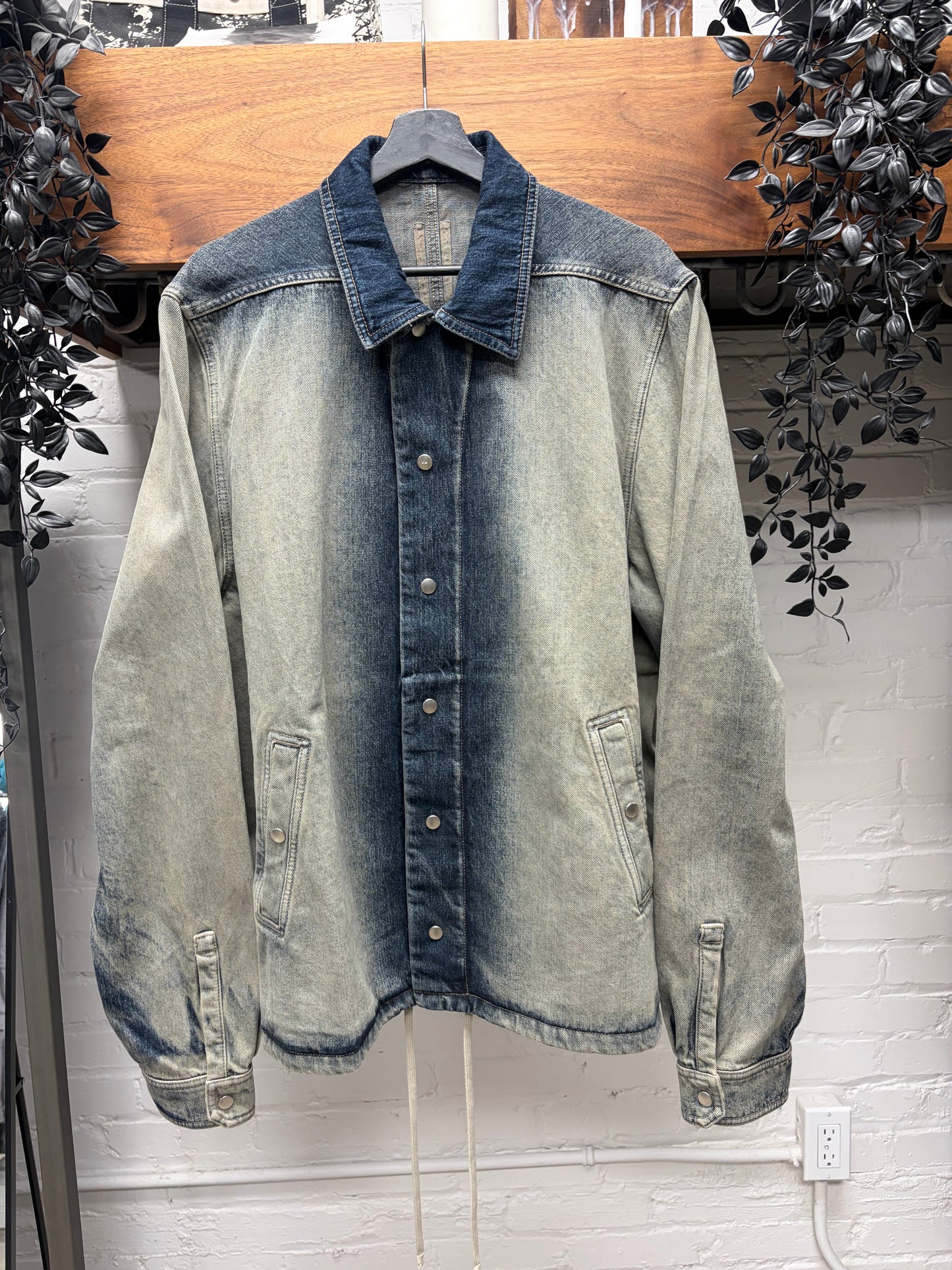 Rick Owens DRKSHDW Mineral/Pearl Degrade Button Snap Denim Jacket