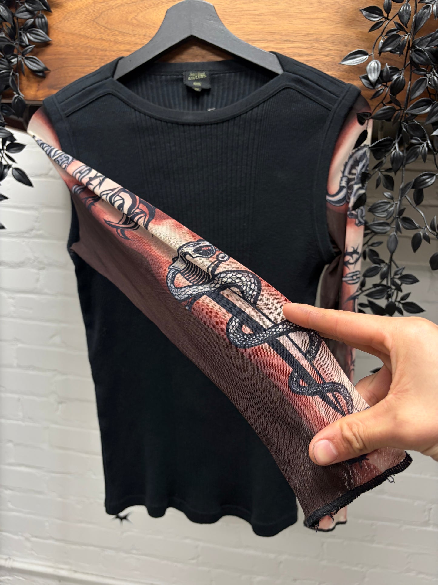 SS1996 Jean Paul Gaultier ‘Safe Sex Forever’ Ribbed Cotton/Mesh Long Sleeve Shirt