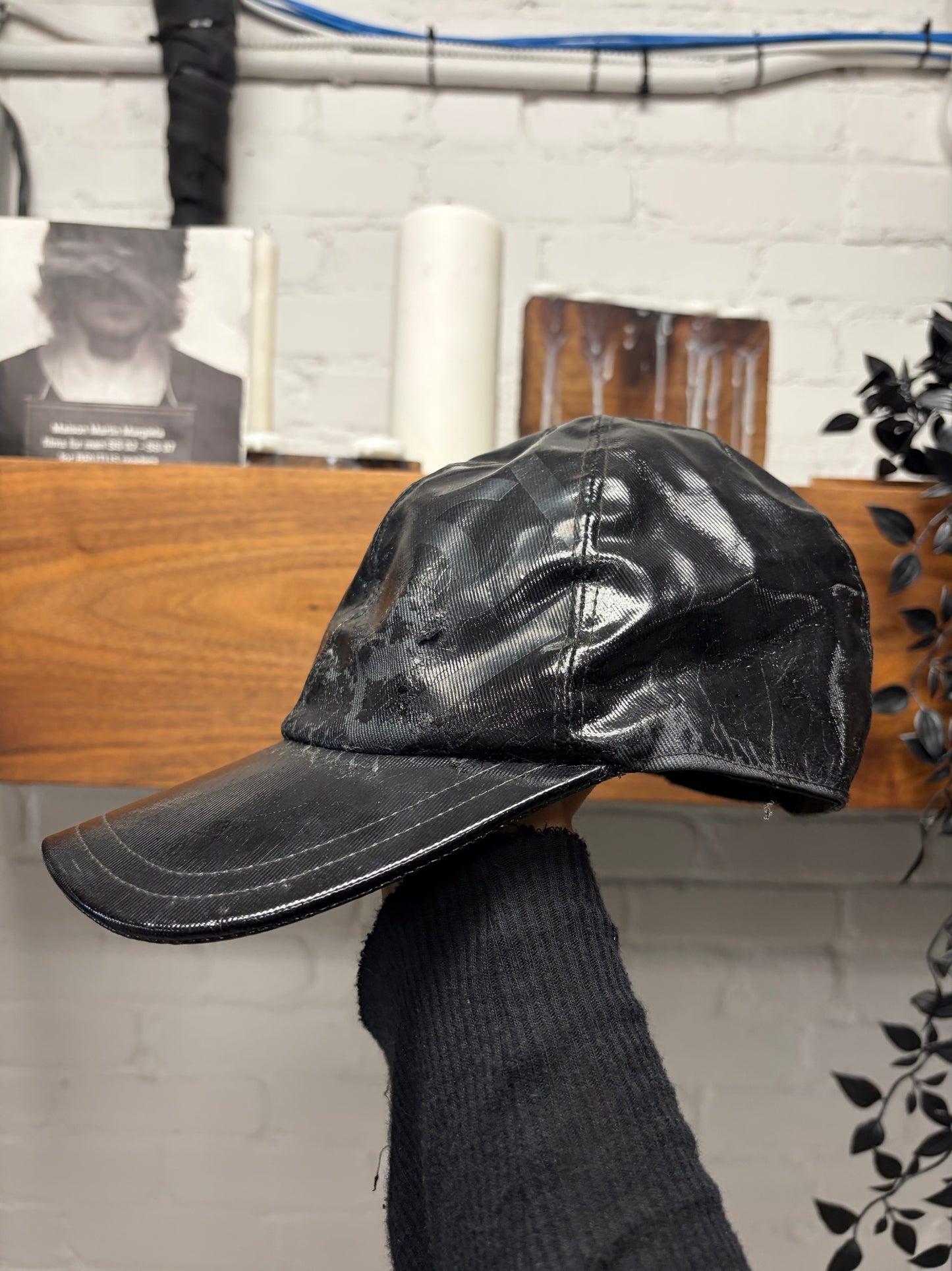 Chanel Identification Waxed Black Enamel Coated CC Logo Baseball Cap
