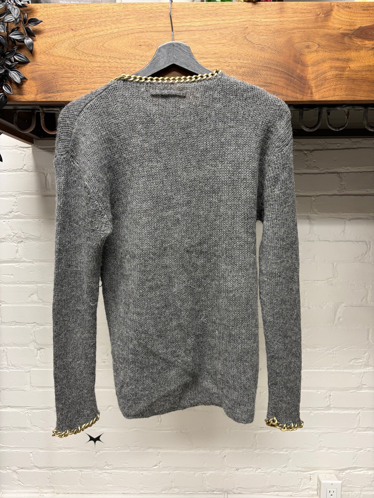 Vintage Jean Paul Gaultier Alpaca Wool ‘Cuban Link’ Grey/Gold Chain Finished Sweater