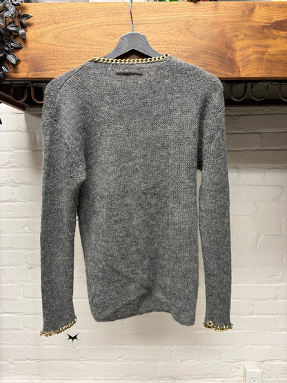 Vintage Jean Paul Gaultier Alpaca Wool ‘Cuban Link’ Grey/Gold Chain Finished Sweater