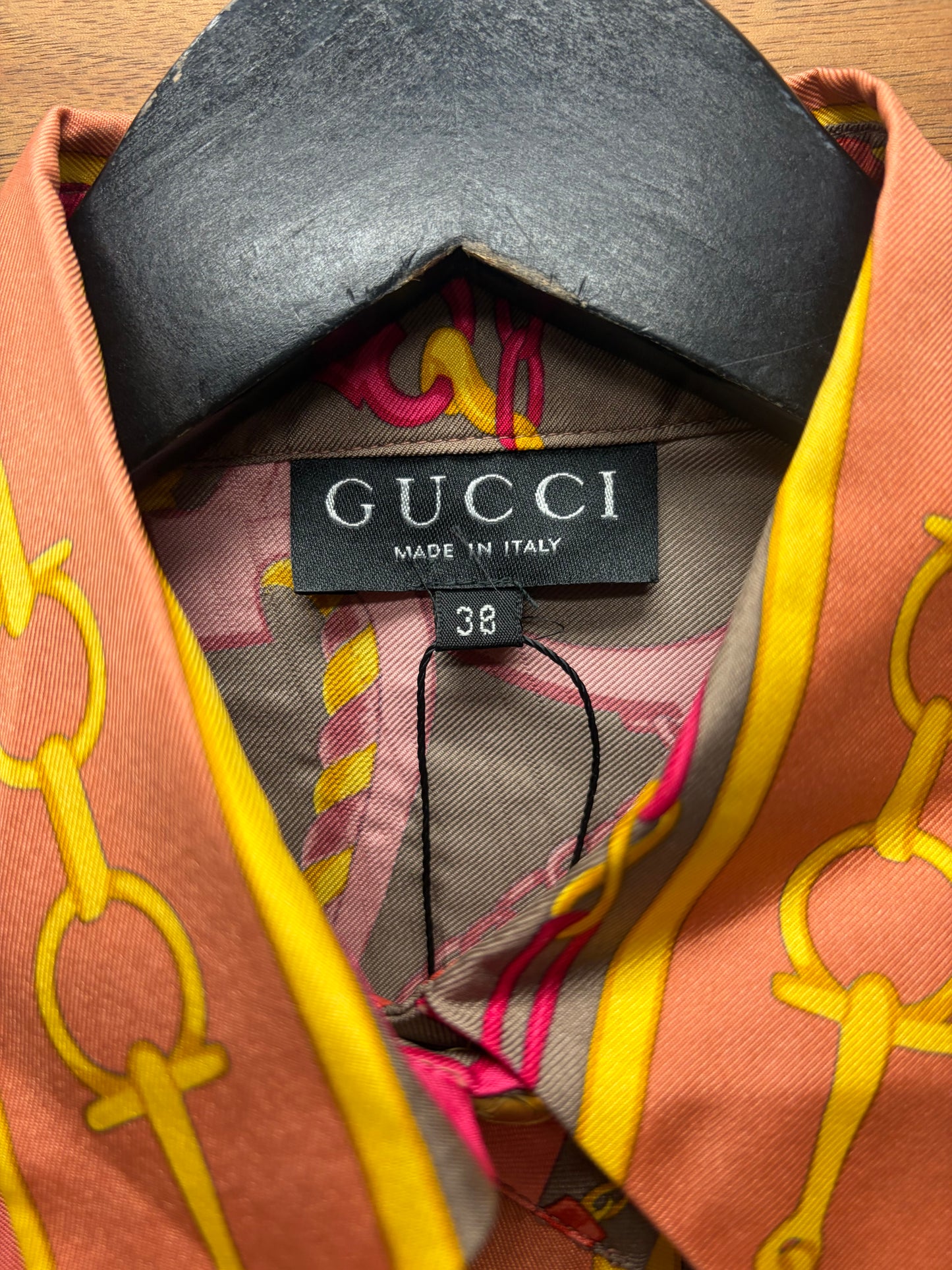 Vintage 80s Gucci Silk Horsebit Patterned Full Print Shirt