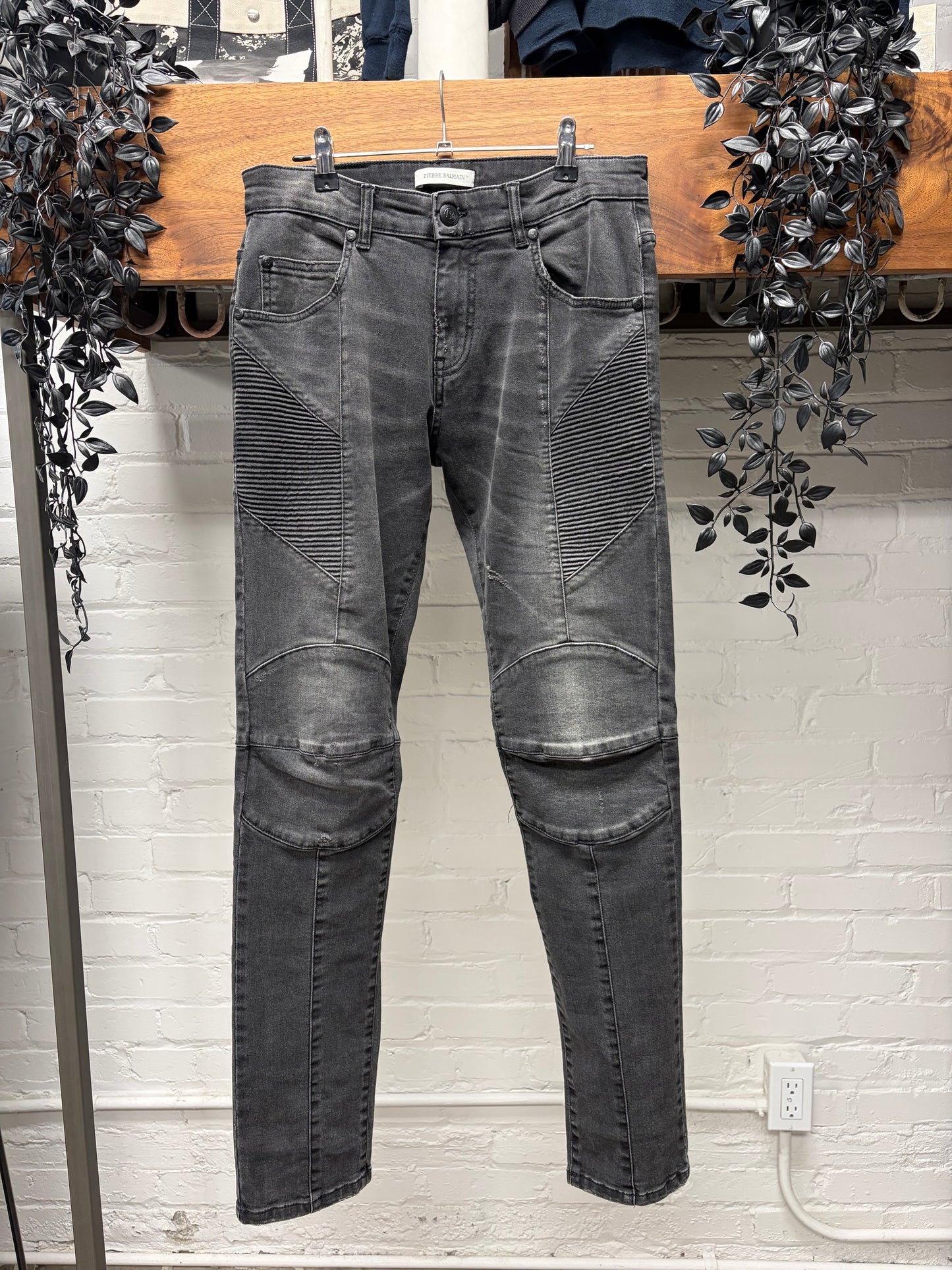 Balmain ‘Biker Knee’ Washed Black Skinny Moto Denim
