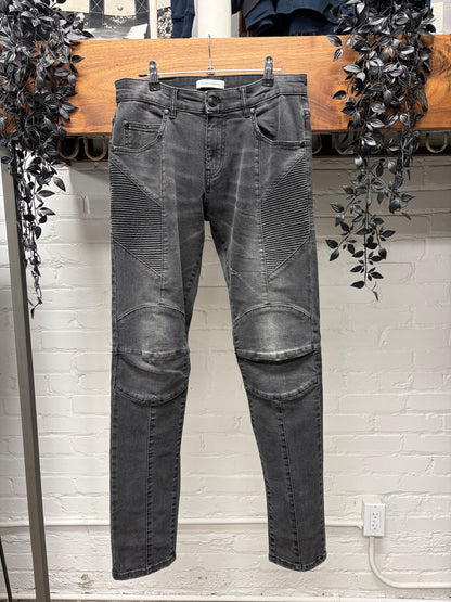 Balmain ‘Biker Knee’ Washed Black Skinny Moto Denim
