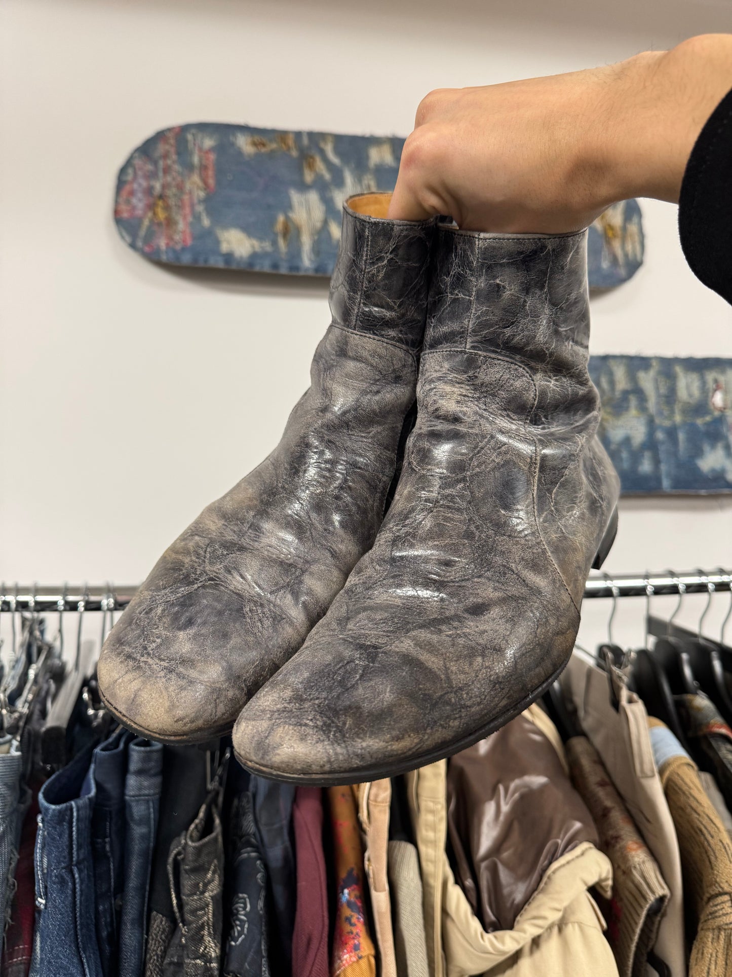 Maison Margiela Grey ‘Paint Distressed’ Side Zip Boots