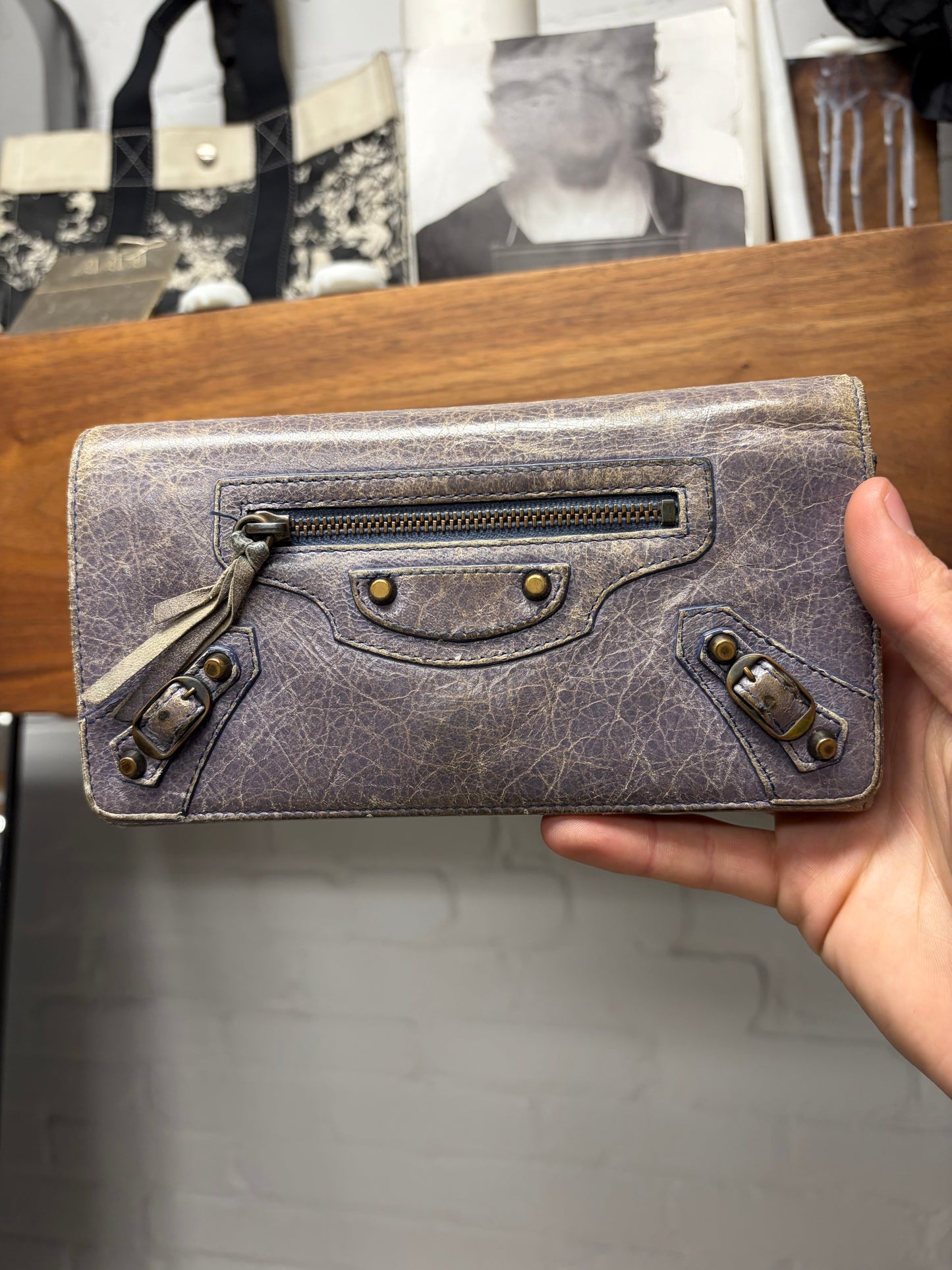 Balenciaga Purple Leather ‘City’ Long Wallet