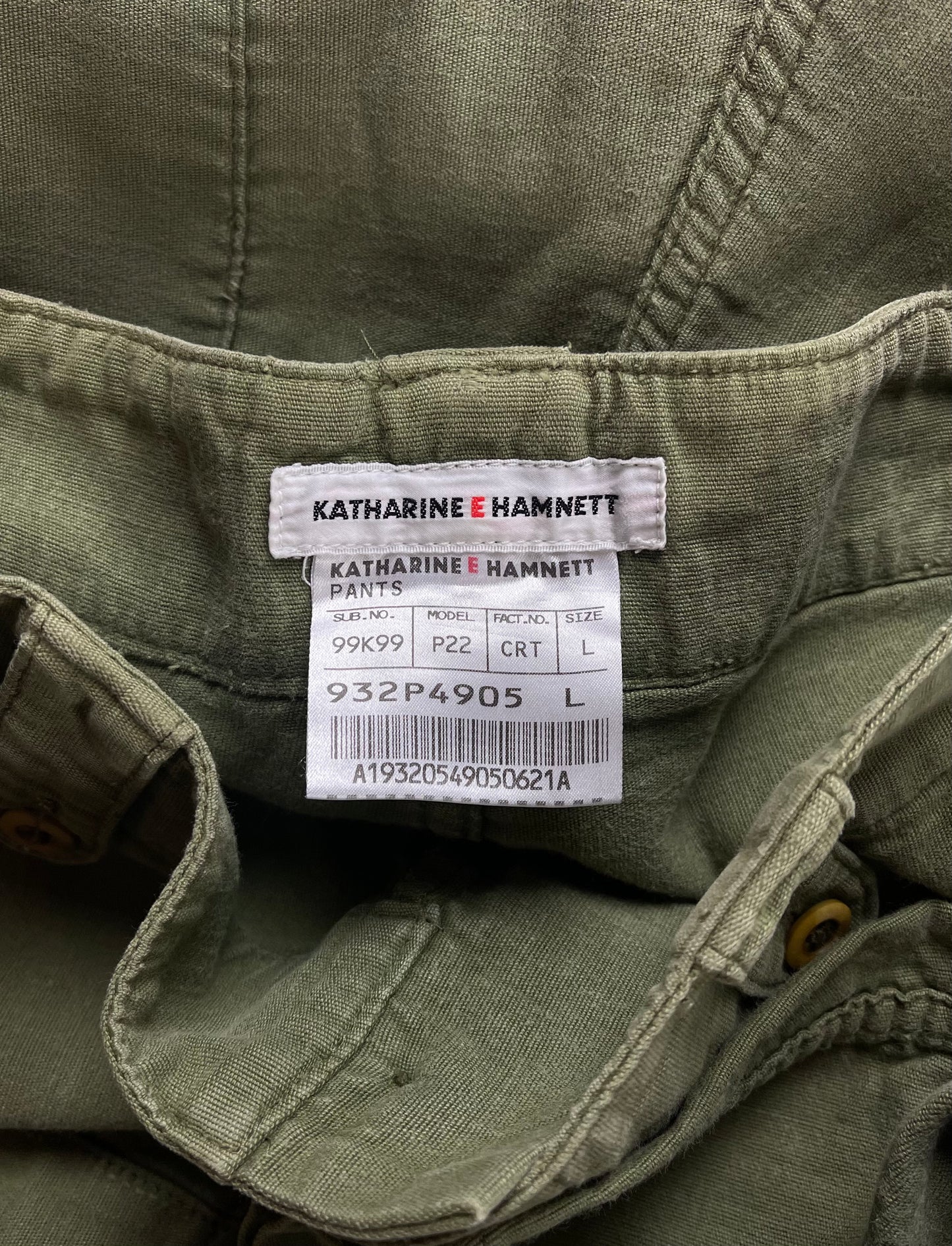 Katharine Hamnett Washed Military Green Cargo Pants