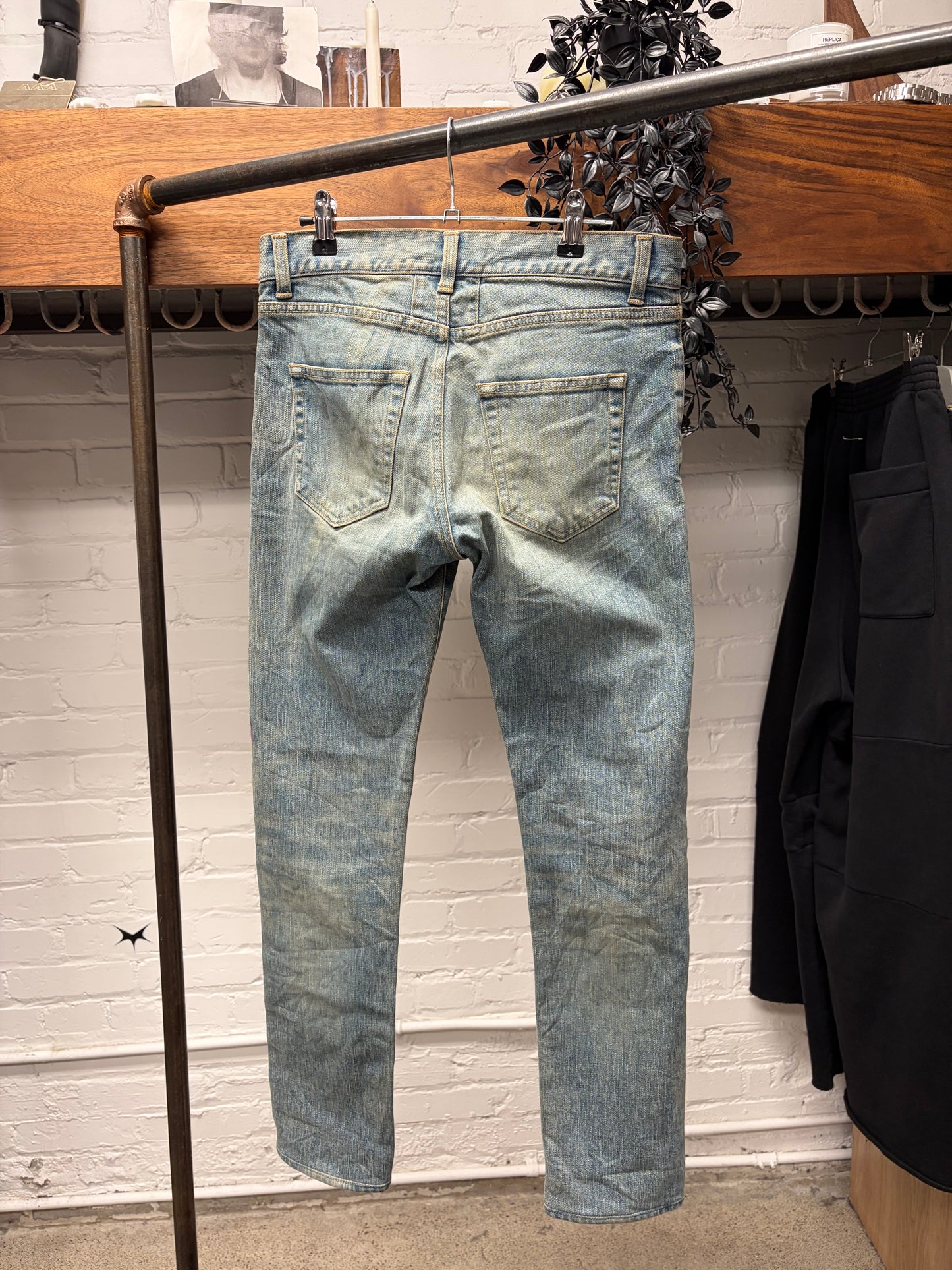 2016 Saint Laurent by Hedi Slimane ‘D02’ Black Chain Light Wash Blue Skinny Jeans