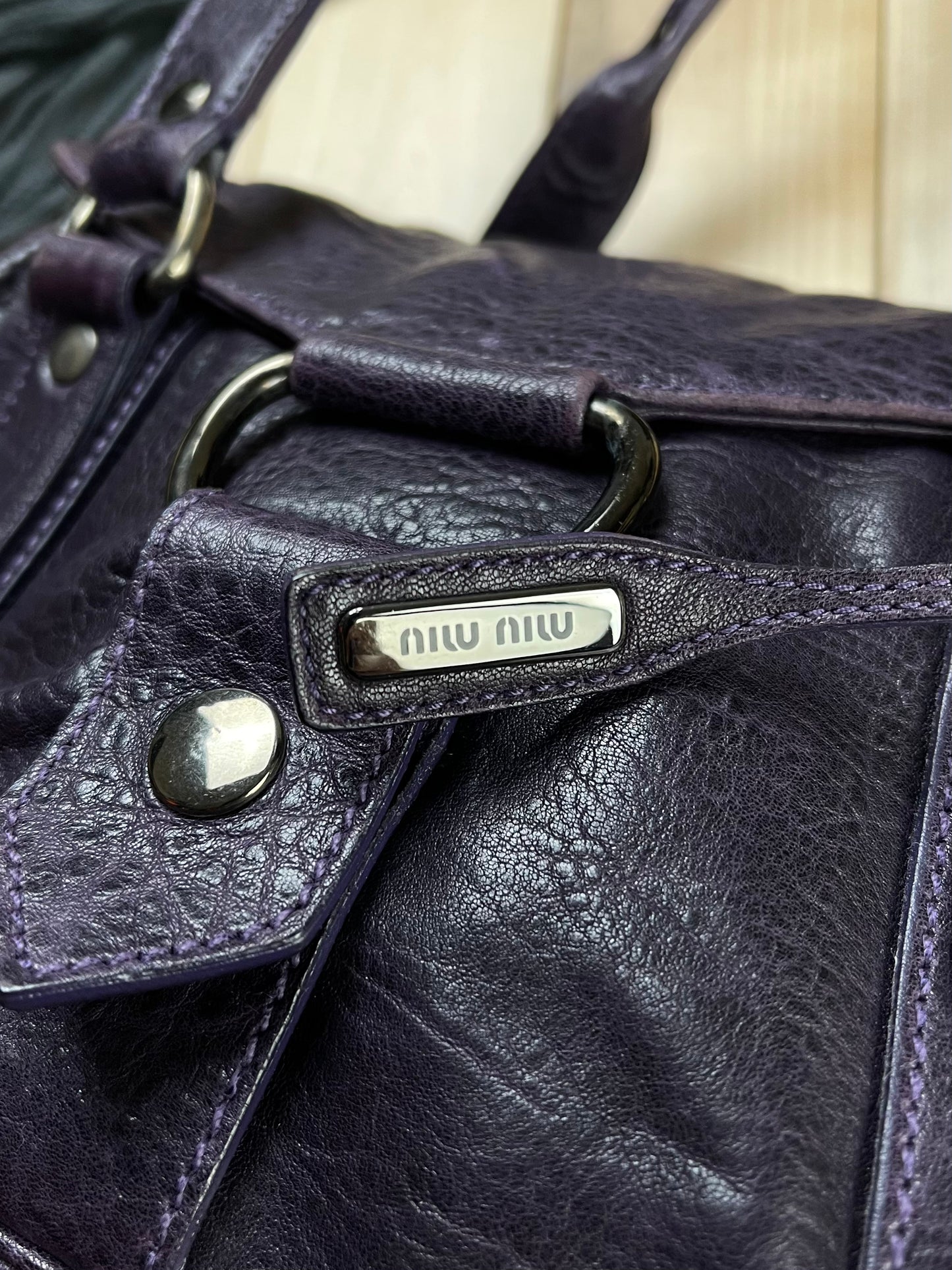 Miu Miu Dark Purple Leather Clutch Bag