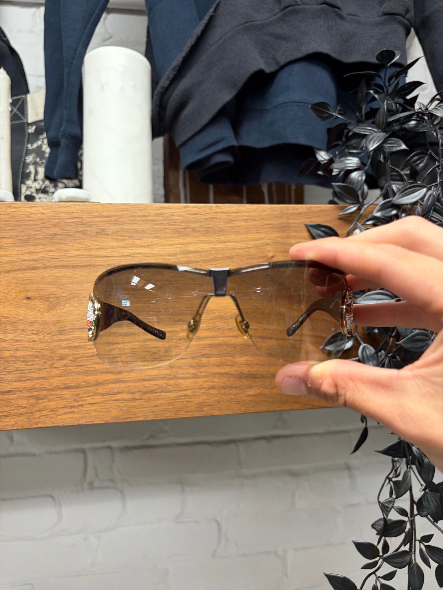 2000s Gucci ‘Floral Horsebit’ Rimless Shield Sunglasses