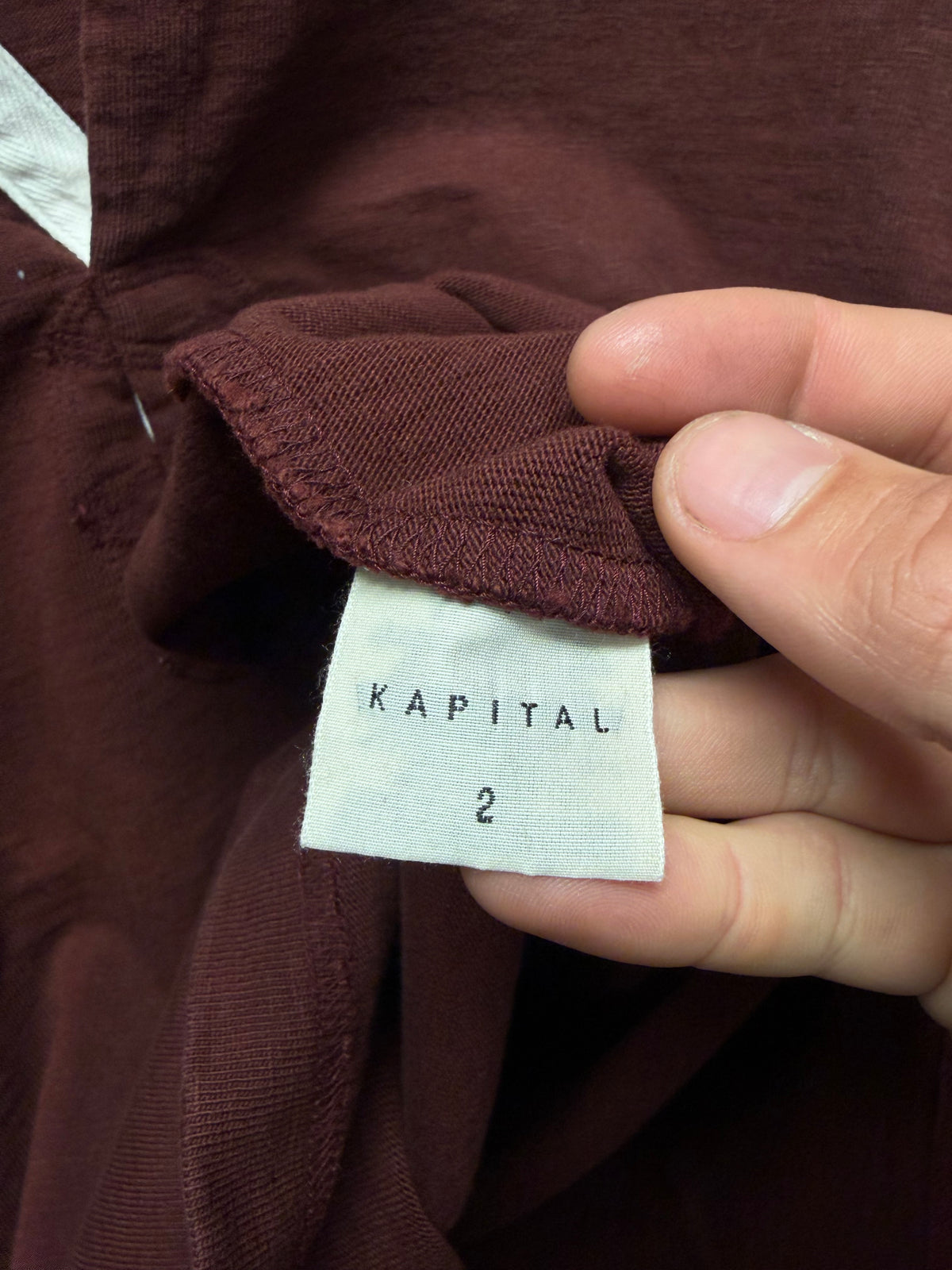 Kapital Vintage Inspired Dark Red/White Cotton ‘Rugby’ Long Sleeve Polo