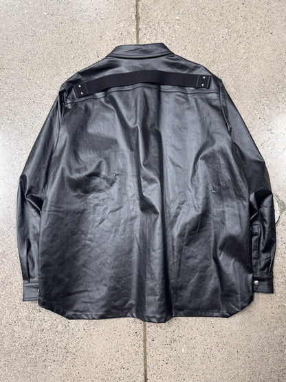 AW2022 Rick Owens ‘Strobe’ Waxed Black Jumbo ‘Fog Pocket’ Work Jacket