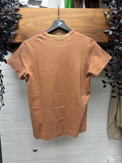 Comme Des Garçons Trictots Pink/Green ‘Blurry Plaid’ Print Brown Graphic T-Shirt