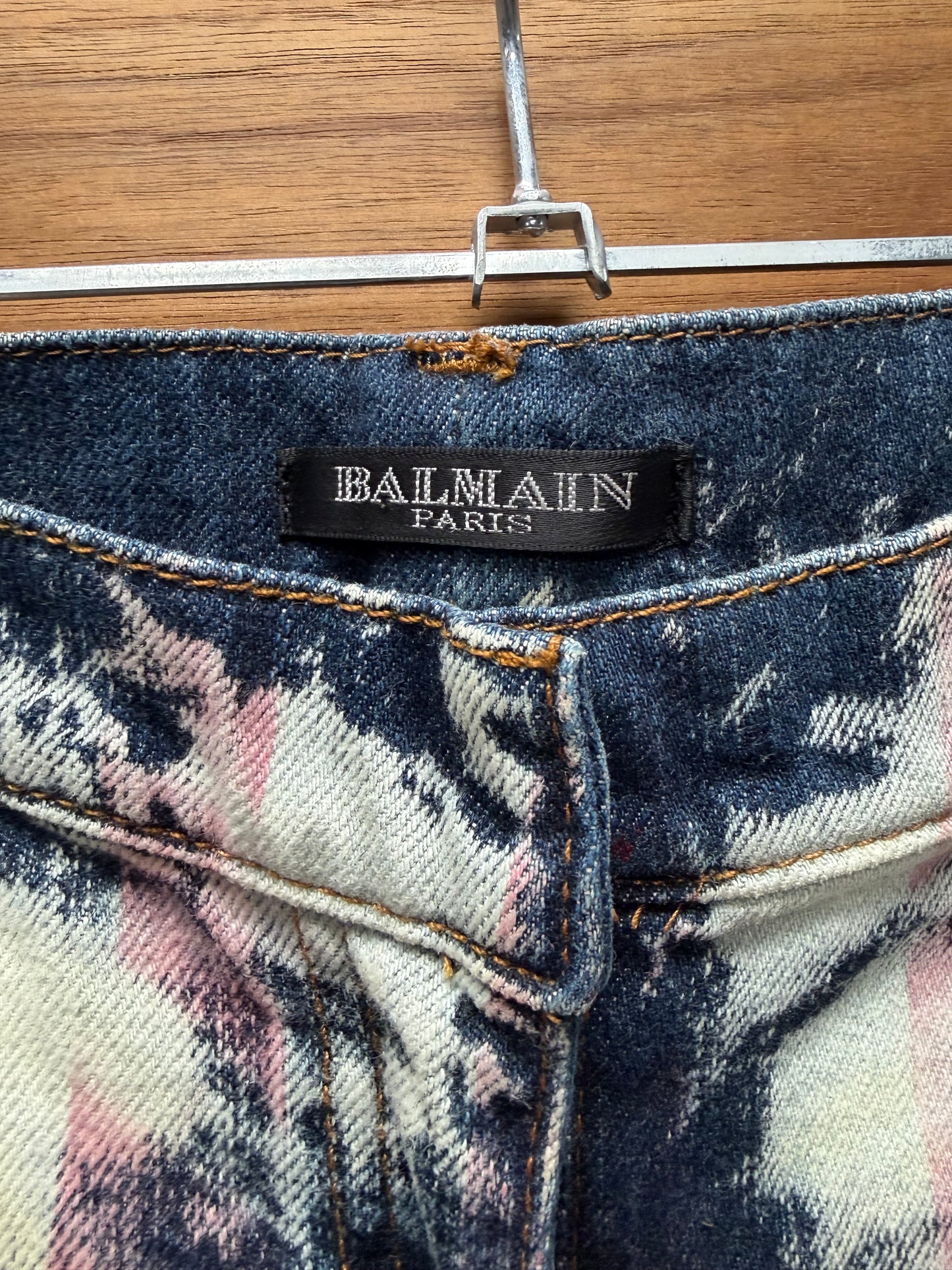 SS2011 Balmain by Christophe Decarnin ‘Flag’ Bleach Distressed Low Rise Skinny Jeans