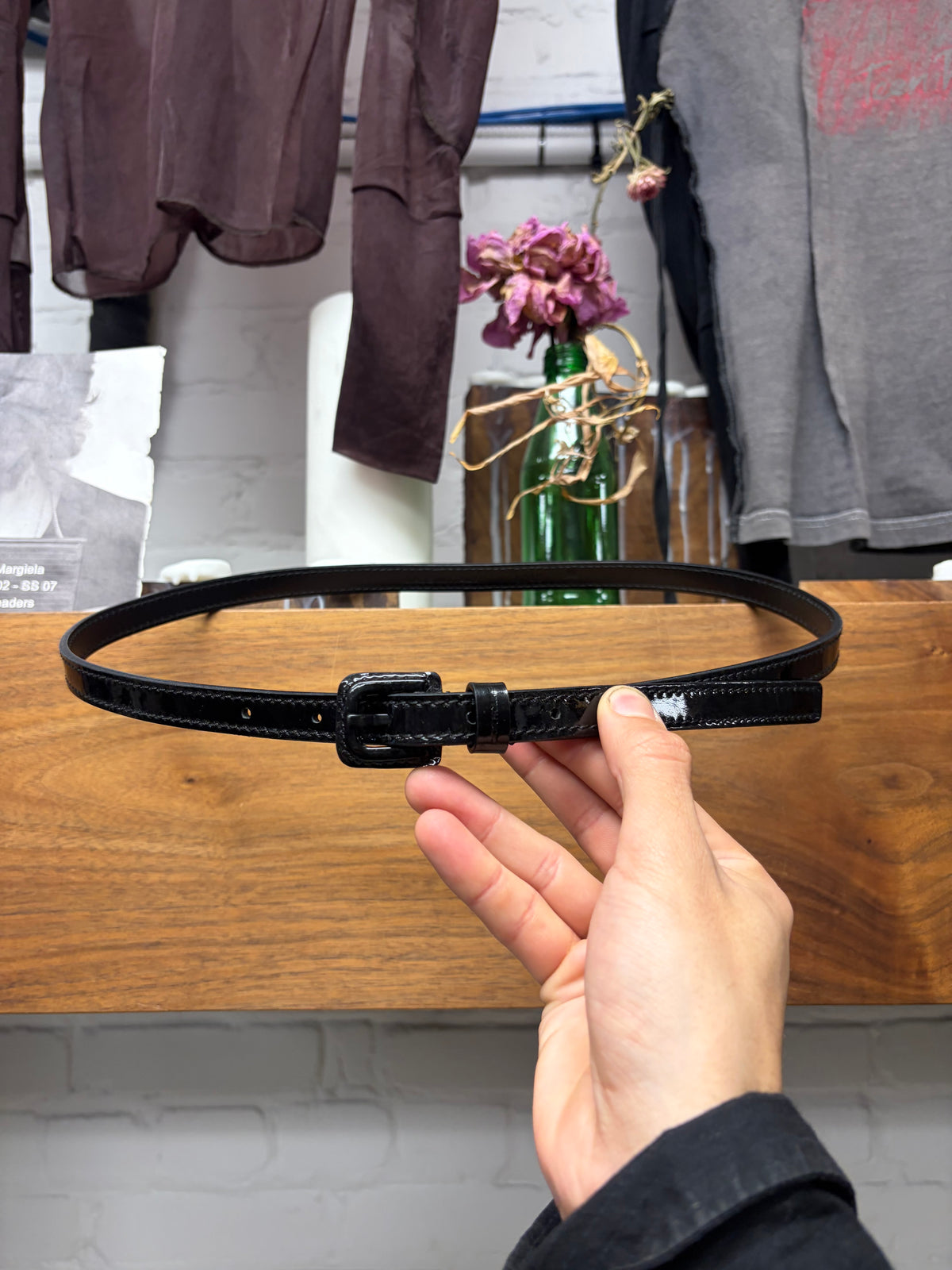 Dior Homme by Hedi Slimane Thin Black Gloss Coated Leather Belt