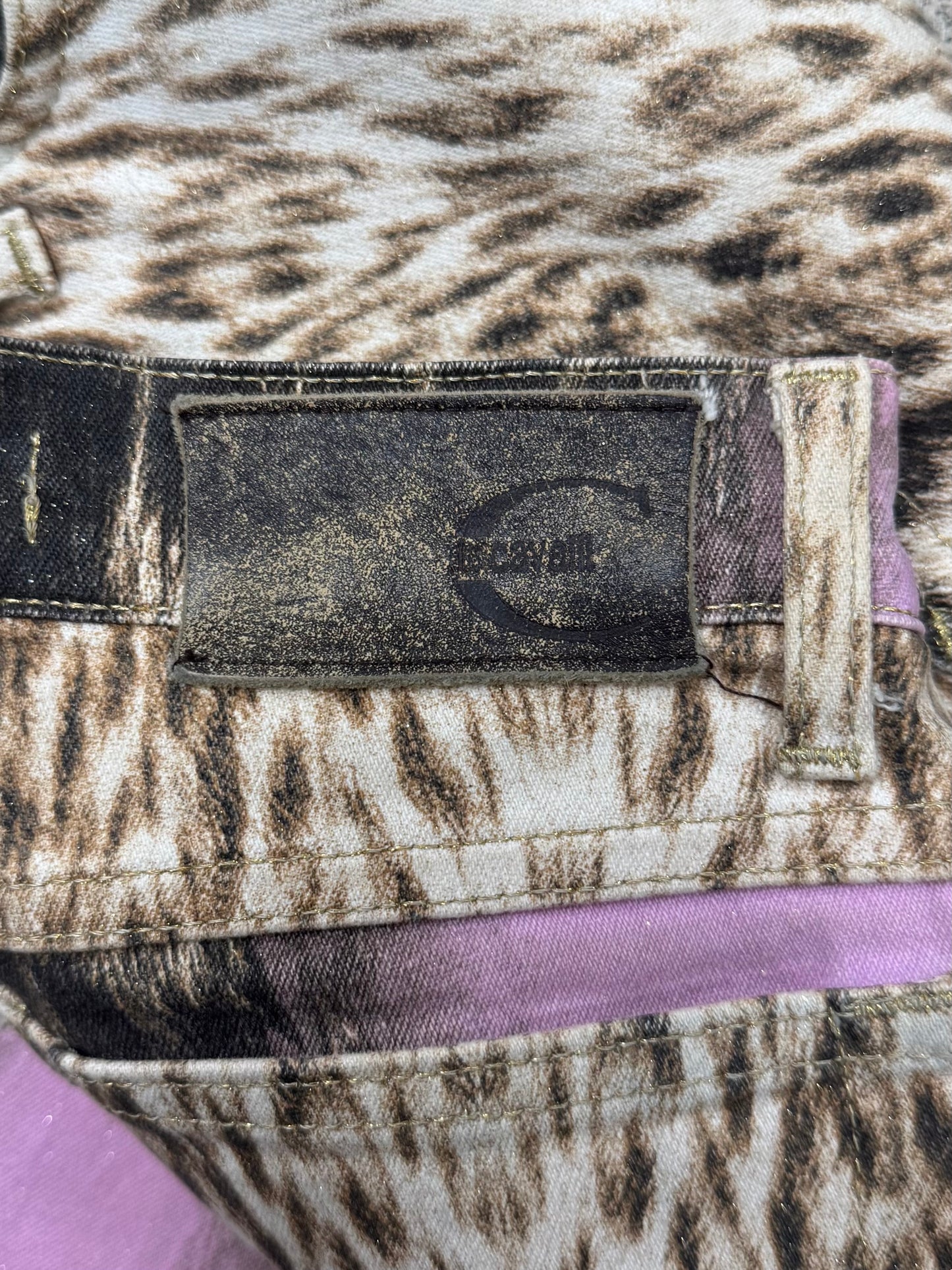 Roberto Cavalli Pink Leopard Print Denim