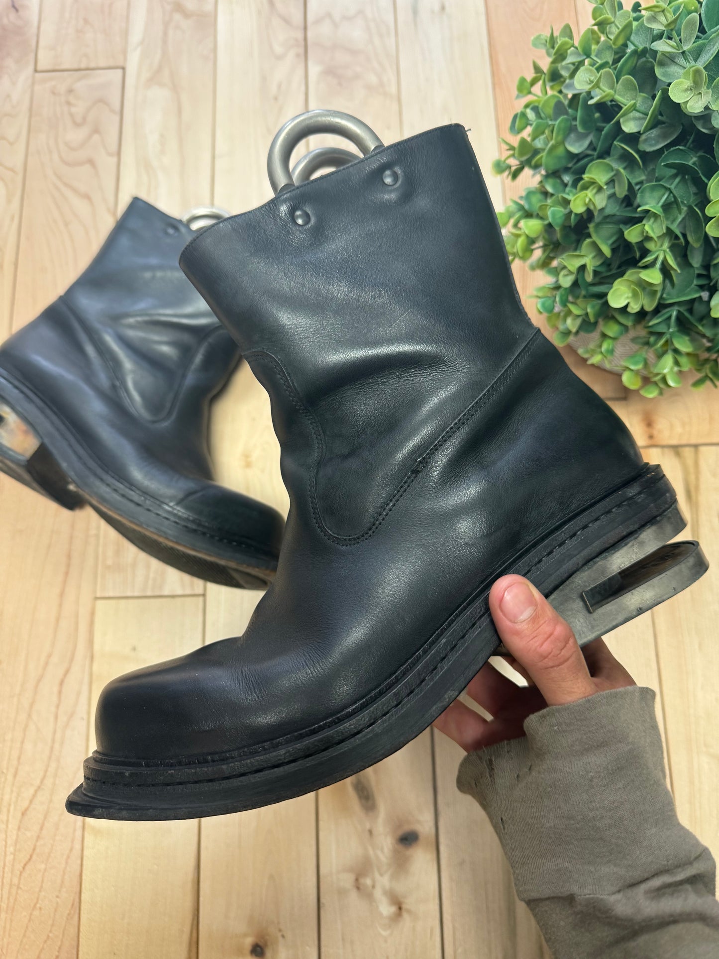 Dirk Bikkembergs Metal Handle/Heel Black Leather Boots