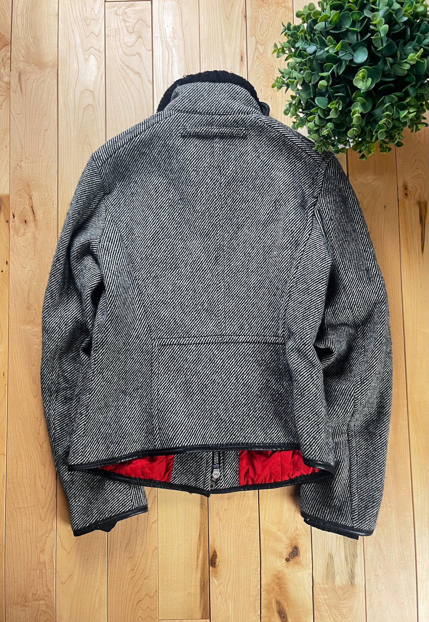 Vintage 2000’s Prada Sport Wool ‘Neck Guard’ Herringbone Grey Coat.