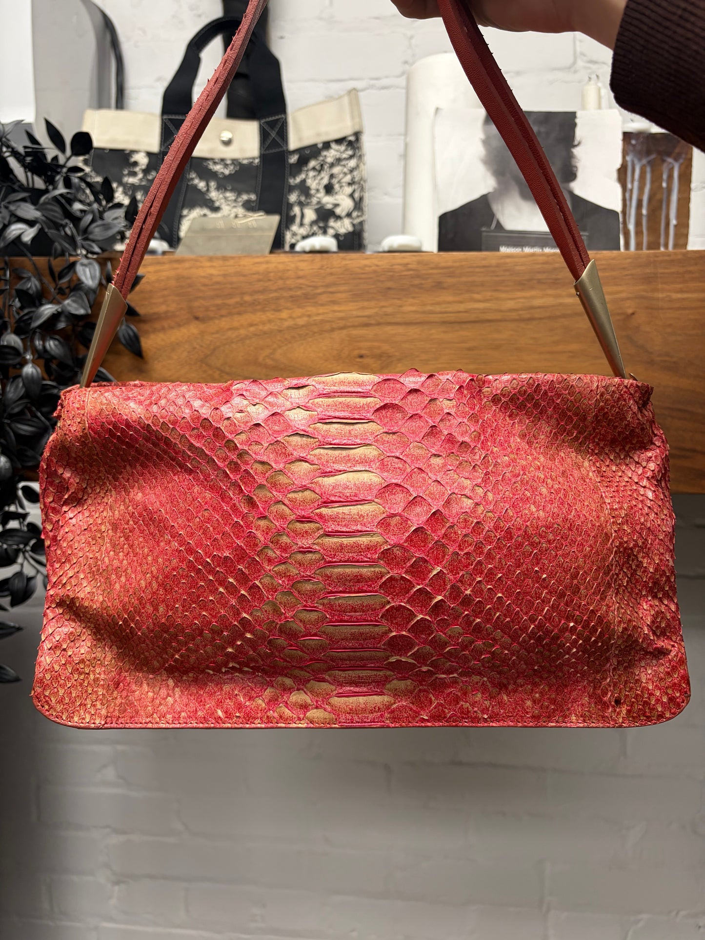 Bottega Veneta Python Leather Top Flap Shoulder Bag