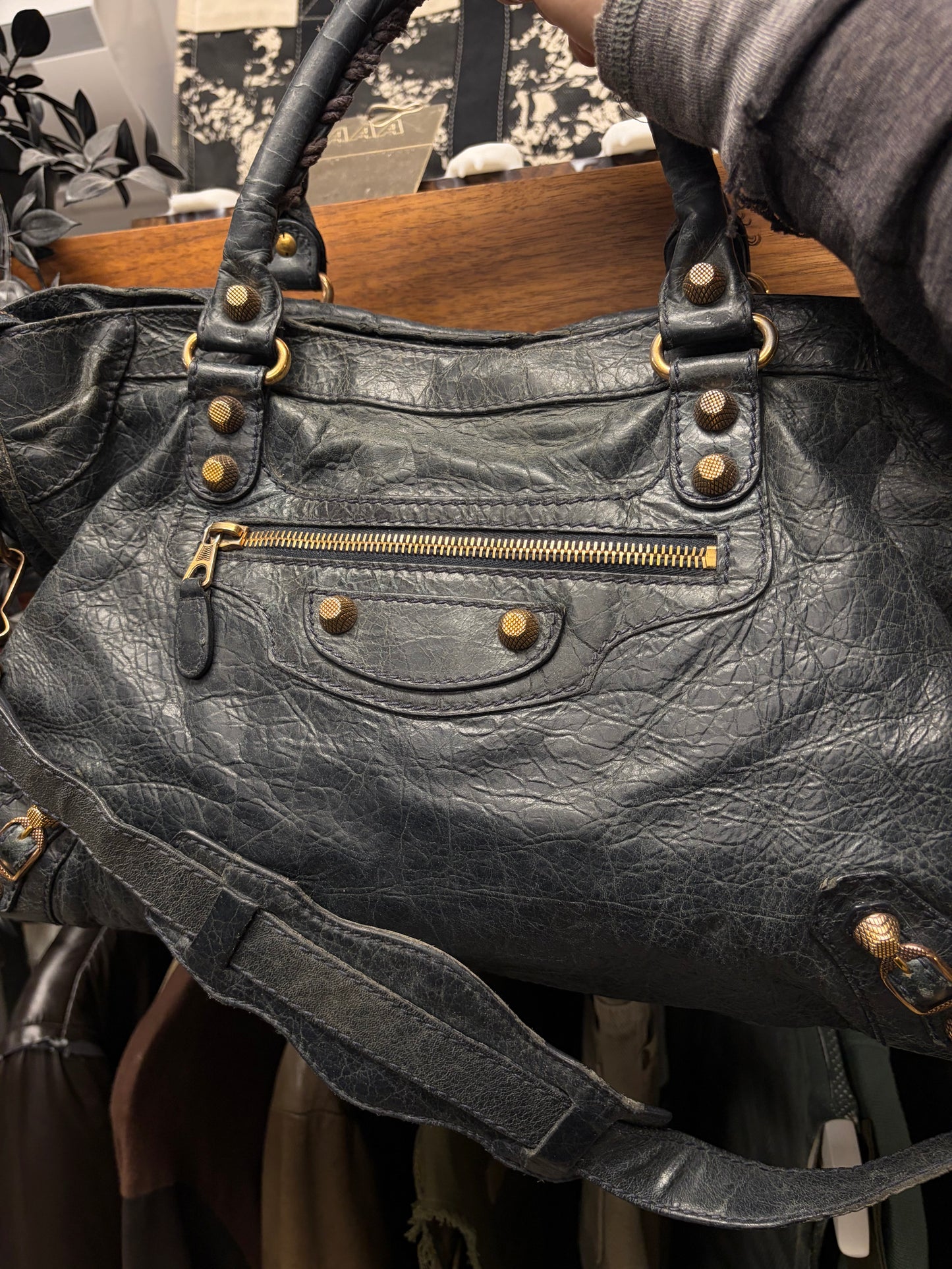 Balenciaga Faded Black/Gold ‘City’ Bag with Crossbody Strap