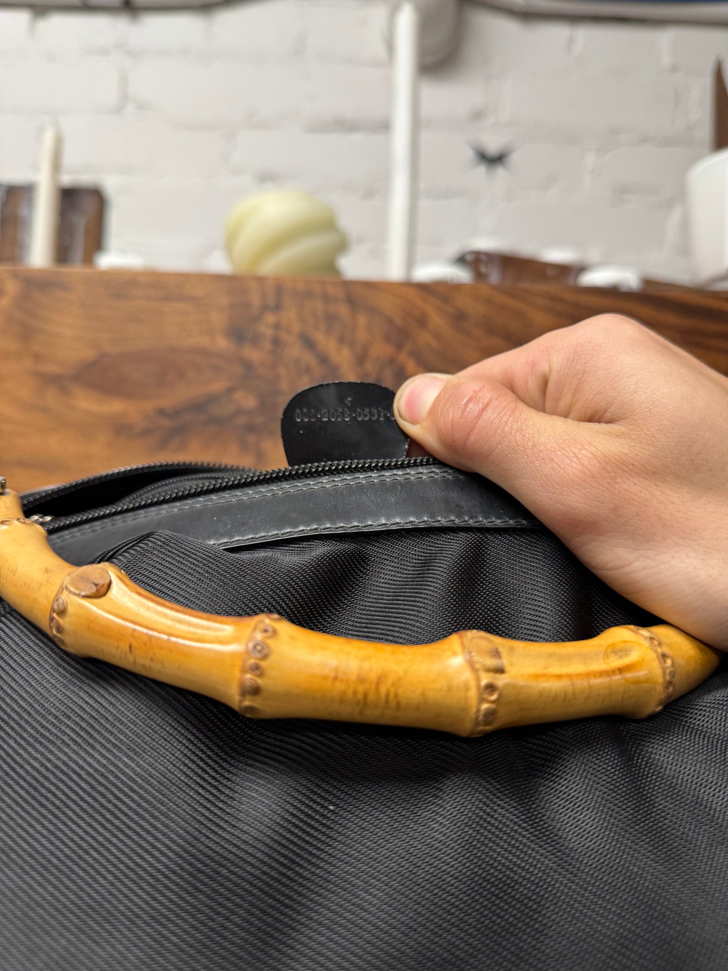 Vintage Gucci Black Nylon/Bamboo Handle ‘Hobo’ Shoulder Bag