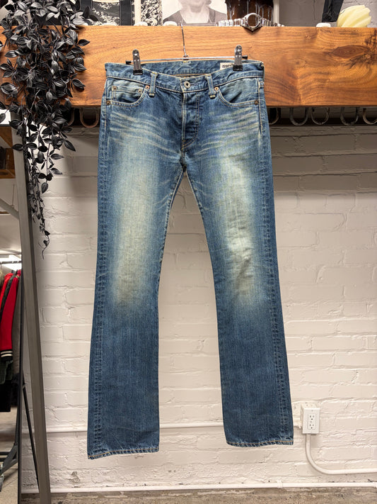 2000s Issey Miyake ‘Mainline’ Dirt Wash Low Rise Flared Leg Skinny Jeans