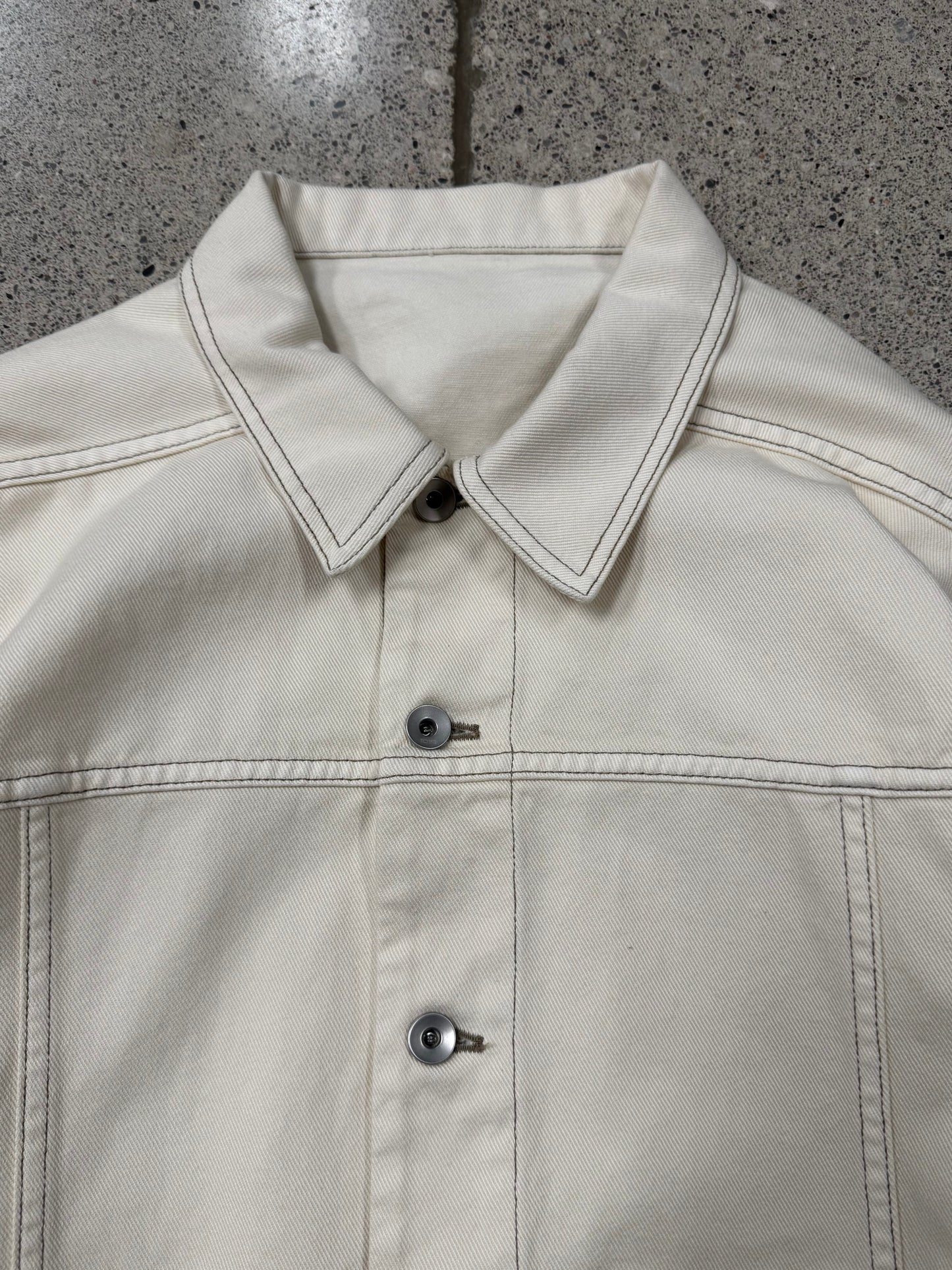 Rick Owens DRKSHDW ‘Natural’ White Denim ‘Jumbo Worker Jacket’