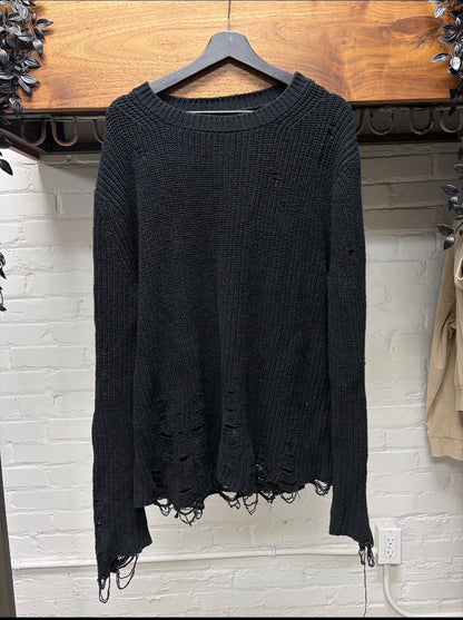 Song for the Mute ‘19.2 Hunter’ Black Loose Gauge Distressed Black Wool Knit Sweater