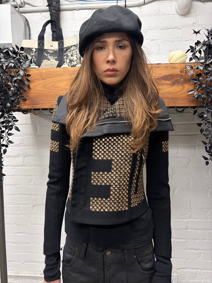 AW2015 Rick Owens ‘Sphinx’ Gold Sequin Beaded ‘Cross Back’ Biker Jacket