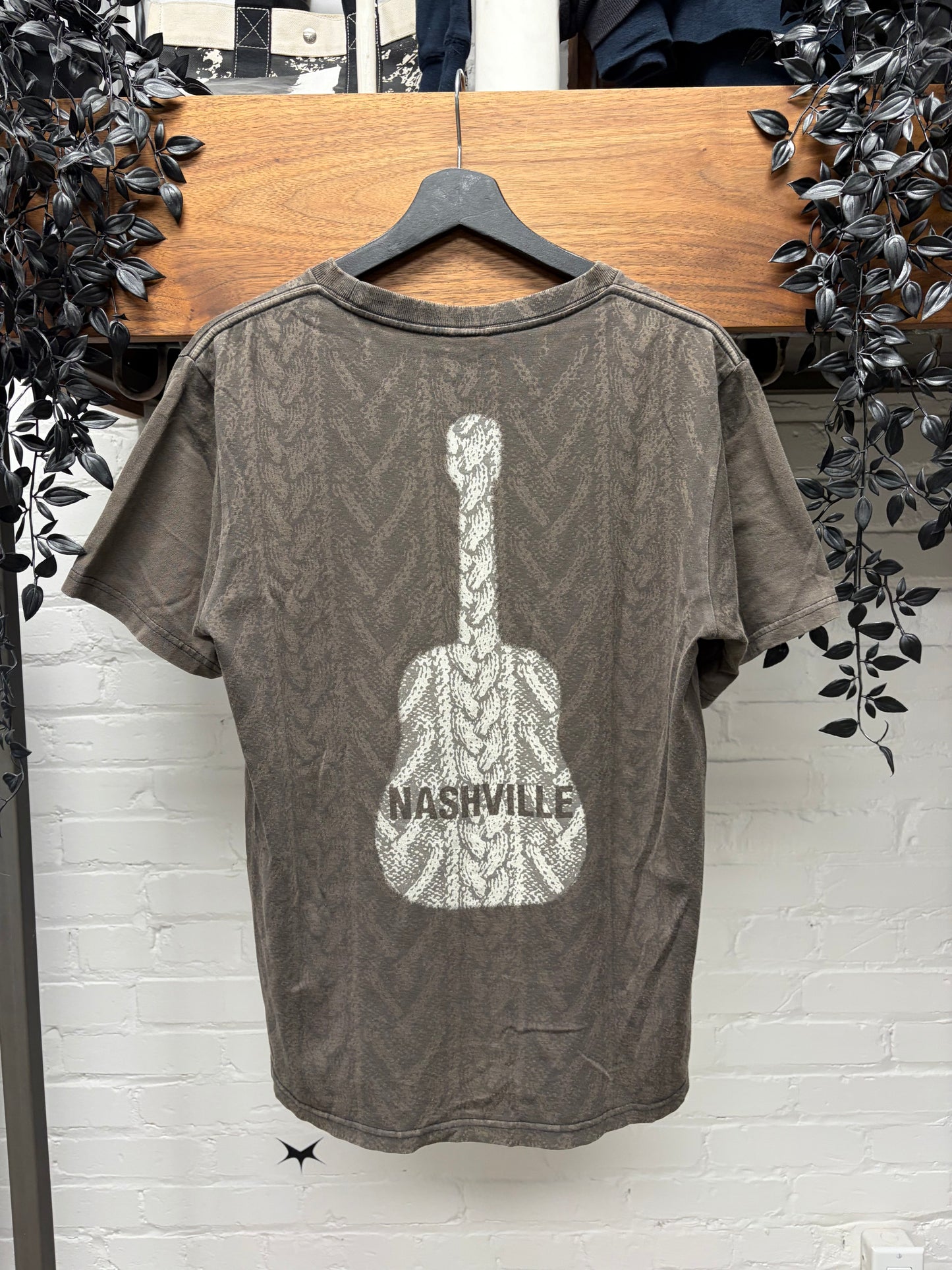 AW2007 Number (N)ine ‘Love God Murder’ Brown Guitar Graphic Short Sleeve Shirt