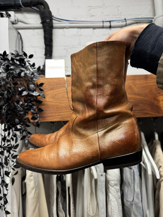 Maison Margiela ‘Pecos’ Natural Brown Patina Pointed Toe Leather Boots