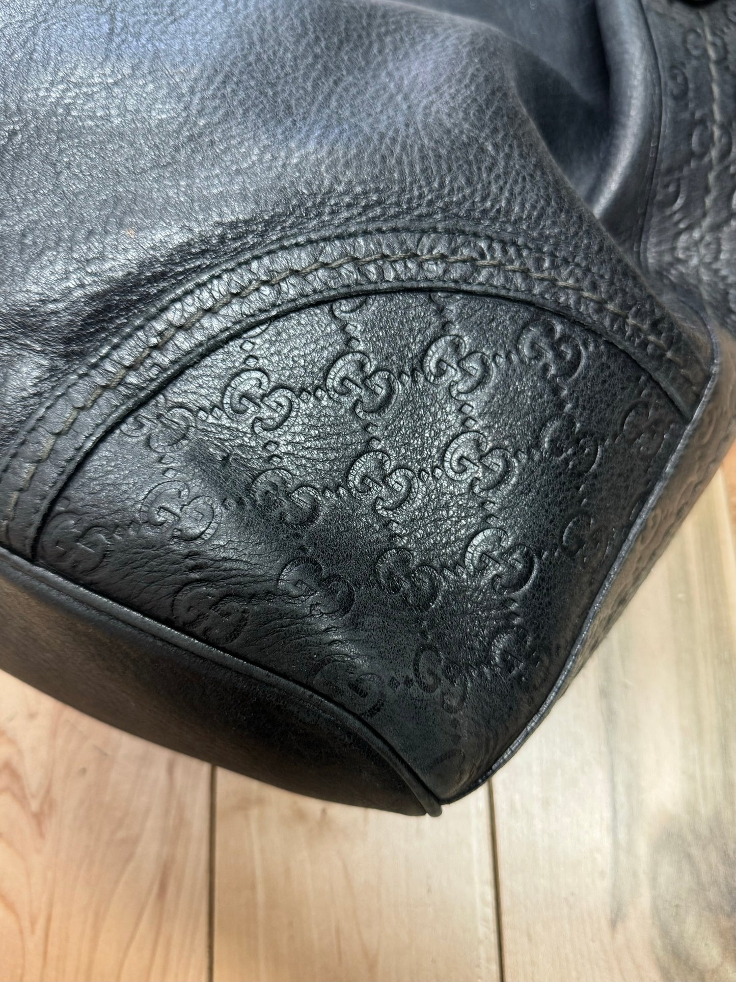 Gucci ‘Guccisima’ Black Leather Monogram Hobo Bag