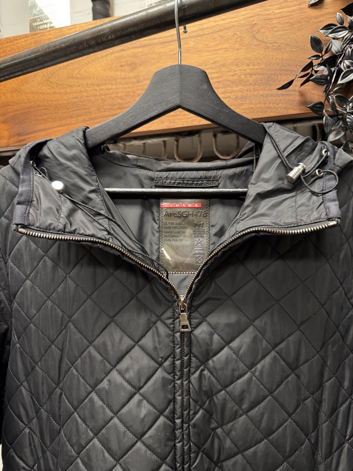 2000s Prada Quilted Down Fill Saffiano Logo Puffer Jacket
