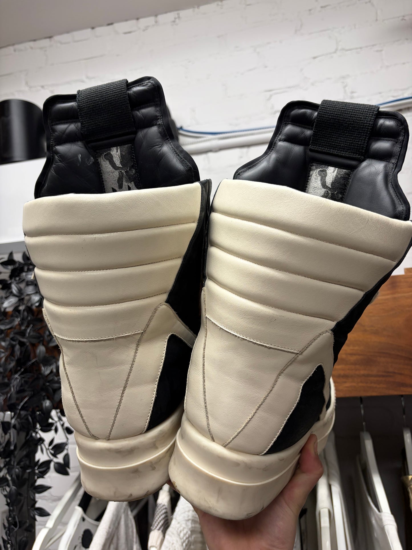 AW2024 Rick Owens ‘Mega Bumper’ Geobasket Black/Milk Leather High Top Sneakers
