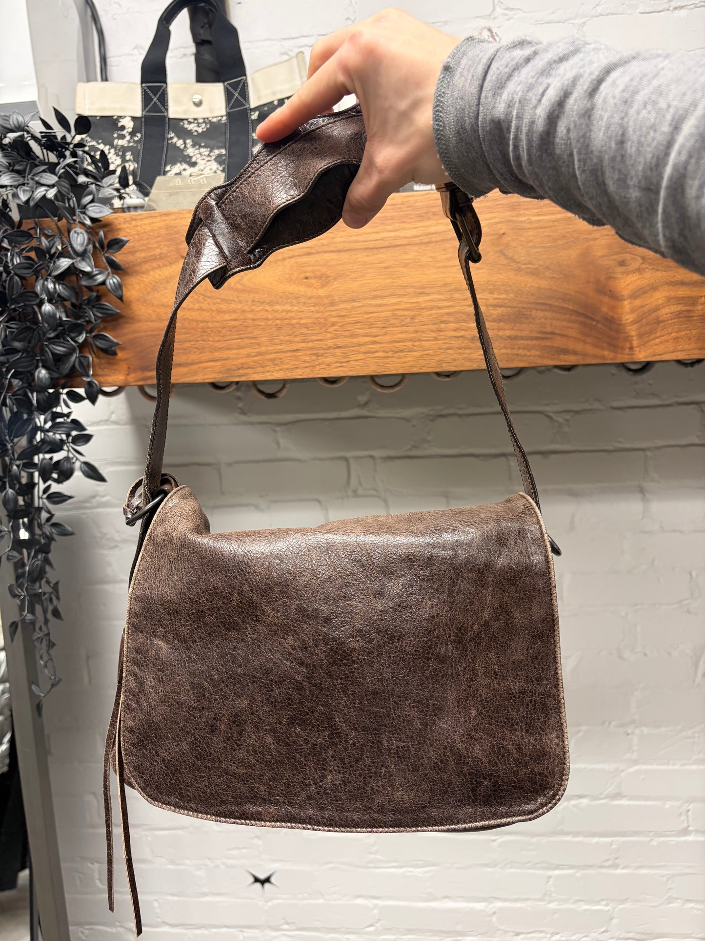 Balenciaga ‘Agneau’ Tumbled Brown Leather Shoulder Messenger Bag