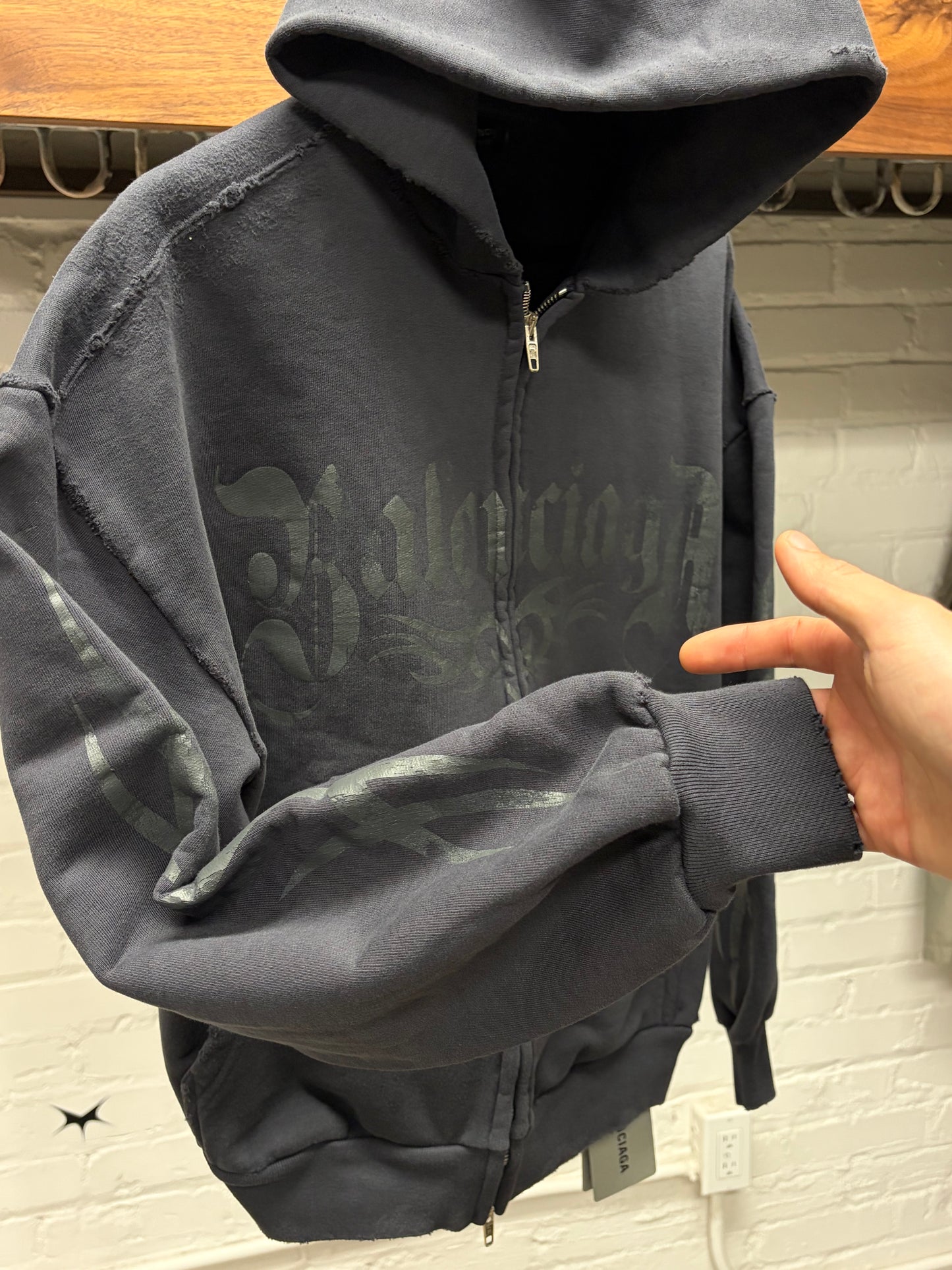 AW2024 Balenciaga ‘Tacky Logo’ Gothic Black Zip-Up Hoodie