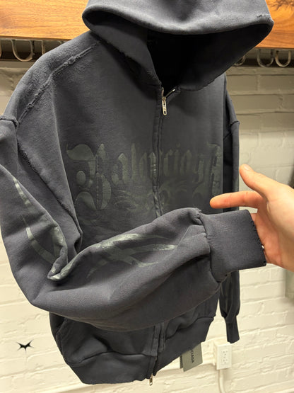 AW2024 Balenciaga ‘Tacky Logo’ Gothic Black Zip-Up Hoodie