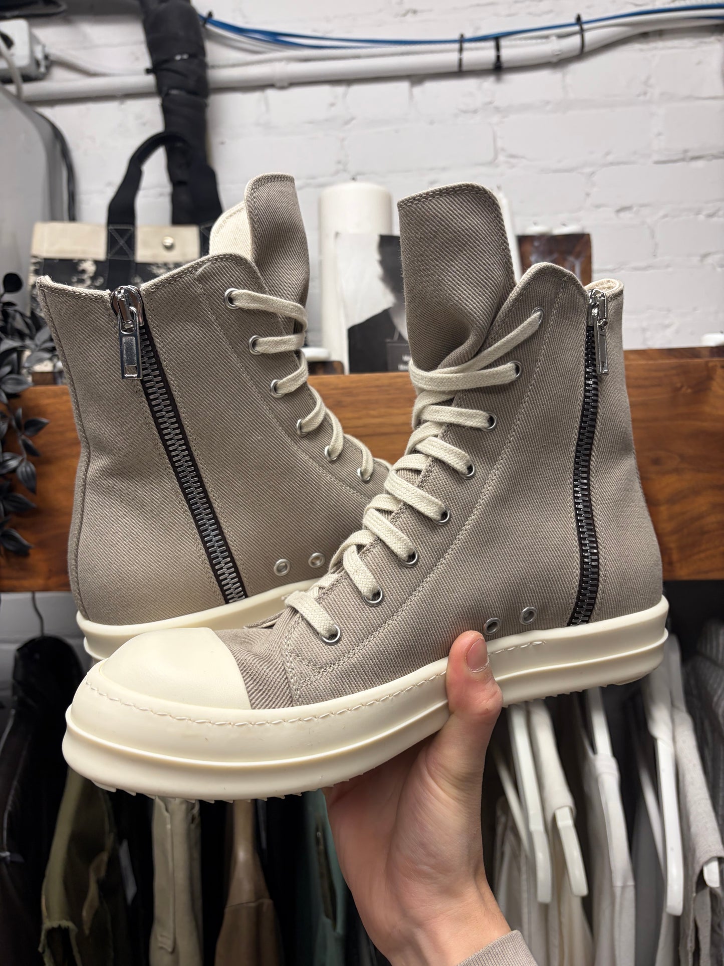 AW2025 Rick Owens ‘Concordians’ Pearl ‘Ramones’ High Top Sneakers