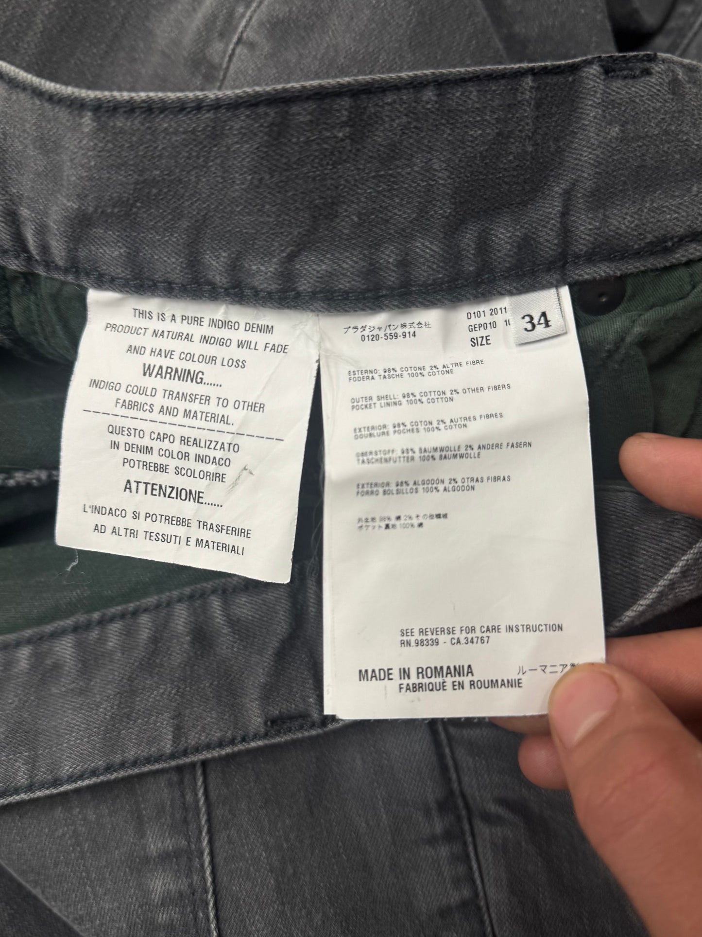 Prada Mainline Grey Slim/Skinny Cut Denim